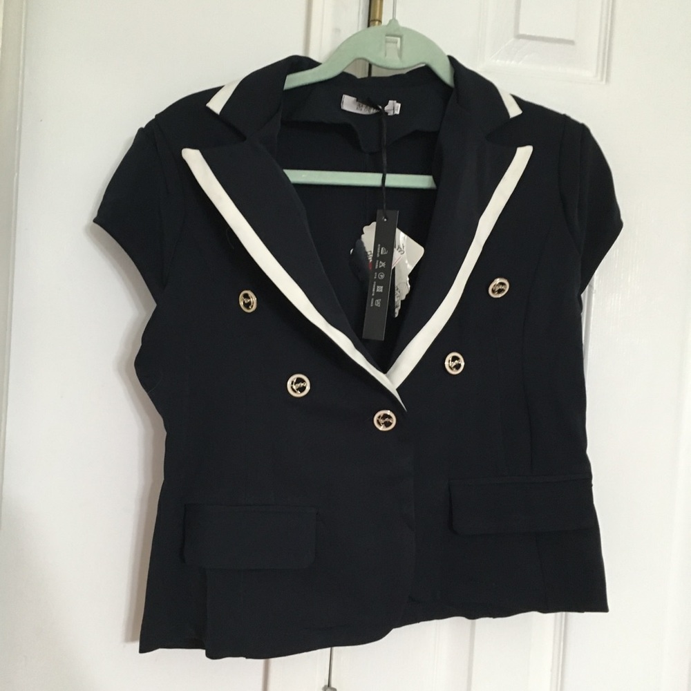 NWT - Blue Cap Sleeve Blazer w/ Nautical Buttons